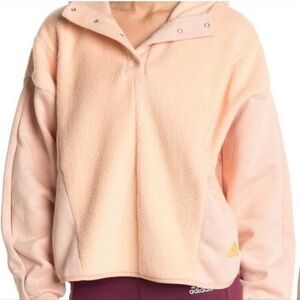 adidas Essentials Golden Logo Fleece Hoodie Sweatshirt Size 3X Blush Halo